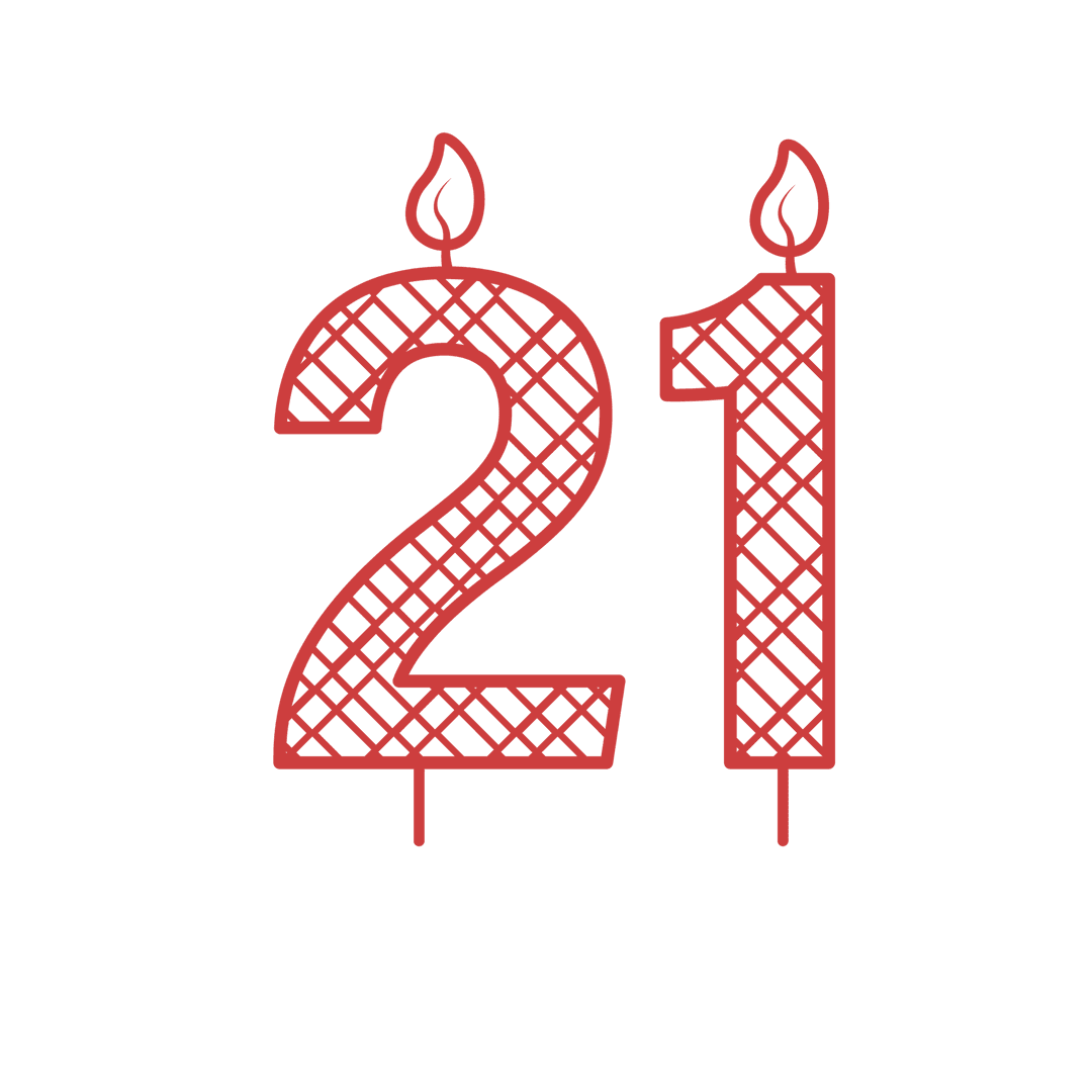 Red Lit 21st Birthday Candle Illustration on Transparent Background