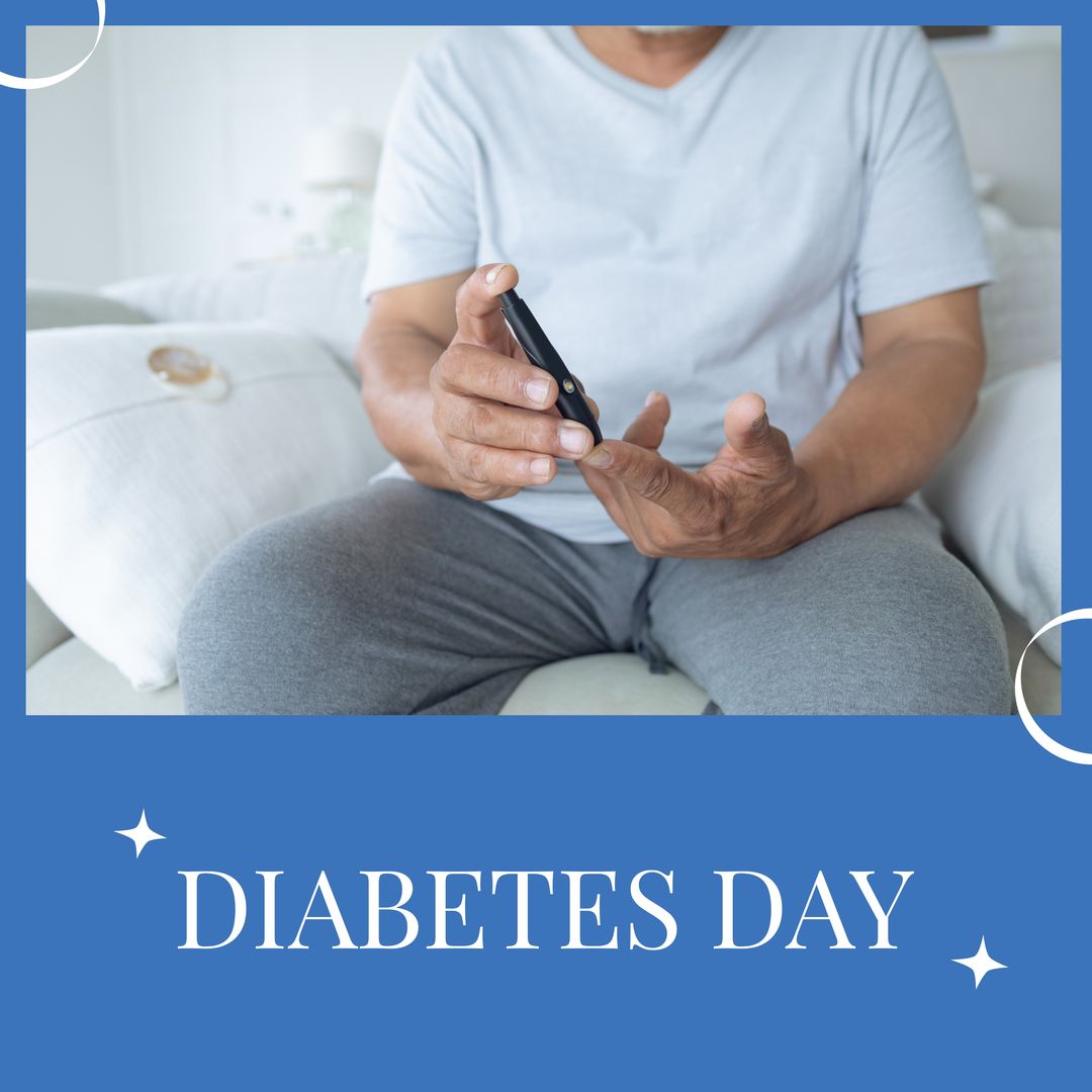 Composition of world diabetes day with biracial man using glucometer on grey background - Download Free Stock Templates Pikwizard.com