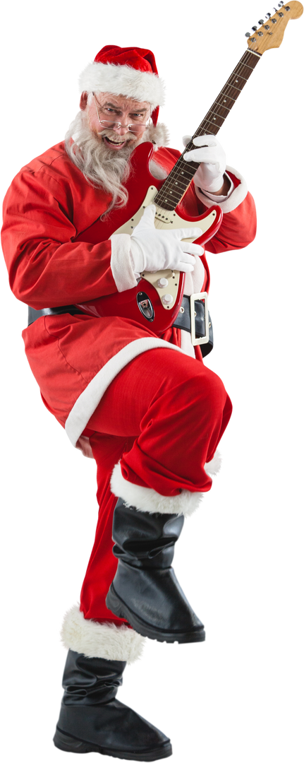 Transparent Santa Claus Playing Guitar Skilfully in Red Suit - Download Free Stock Images Pikwizard.com