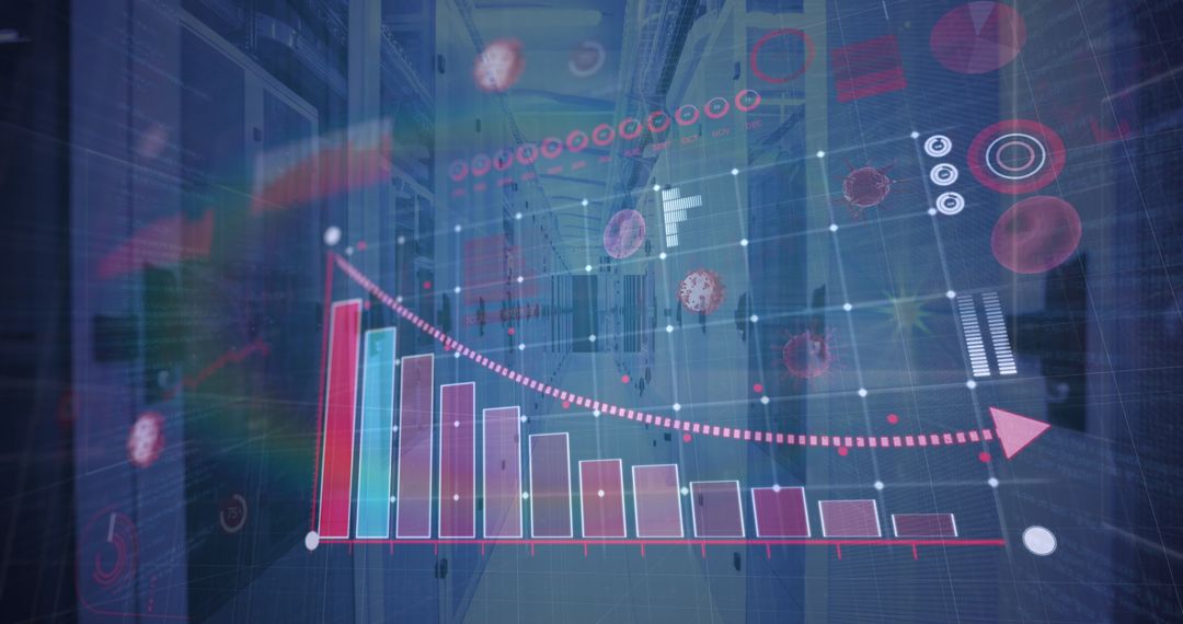 Digital Interface with Graphs and Virus Cells Over Data Center