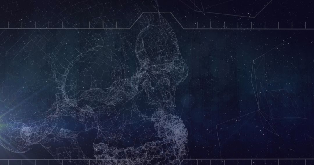 Futuristic Digital Wireframe Skull with Tech Interface