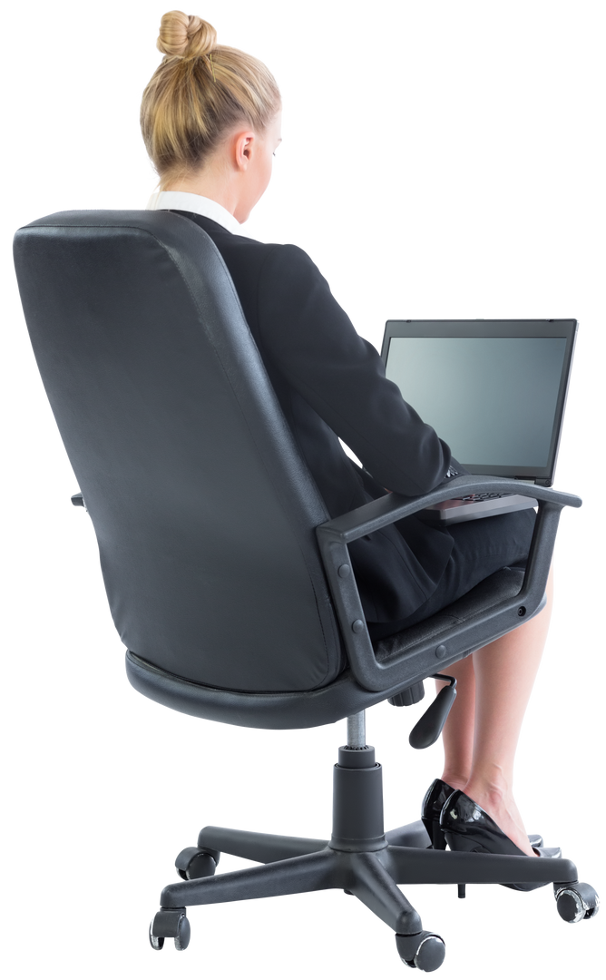 Blonde Businesswoman Sitting on Black Swivel Chair with Transparent Greater Detail - Download Free Stock Images Pikwizard.com