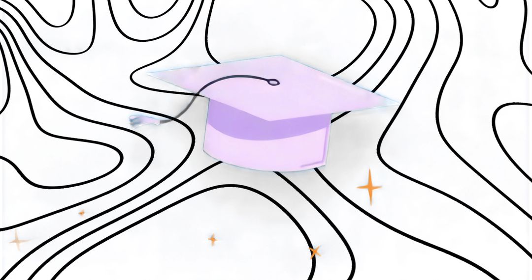 Floating Lavender Mortarboard Over Abstract Contour Lines Celebrating Graduation Achievement
