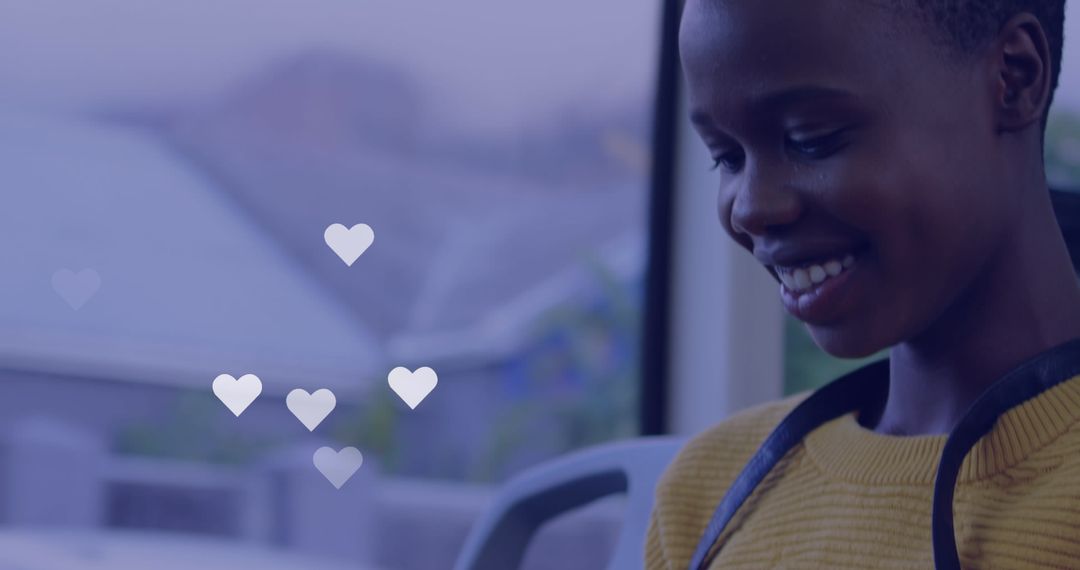 Smiling African Woman with Social Media Floating Icons