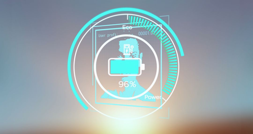 Futuristic UI with Battery Icon and Profile Silhouette