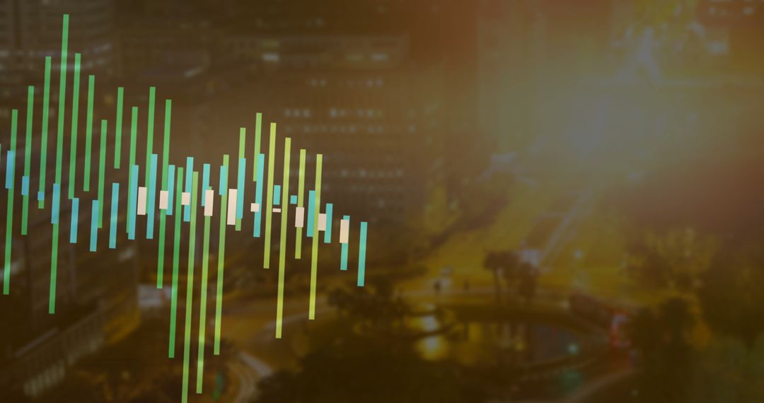 Digital Modern Cityscape with Interactive Bar Graph Overlay