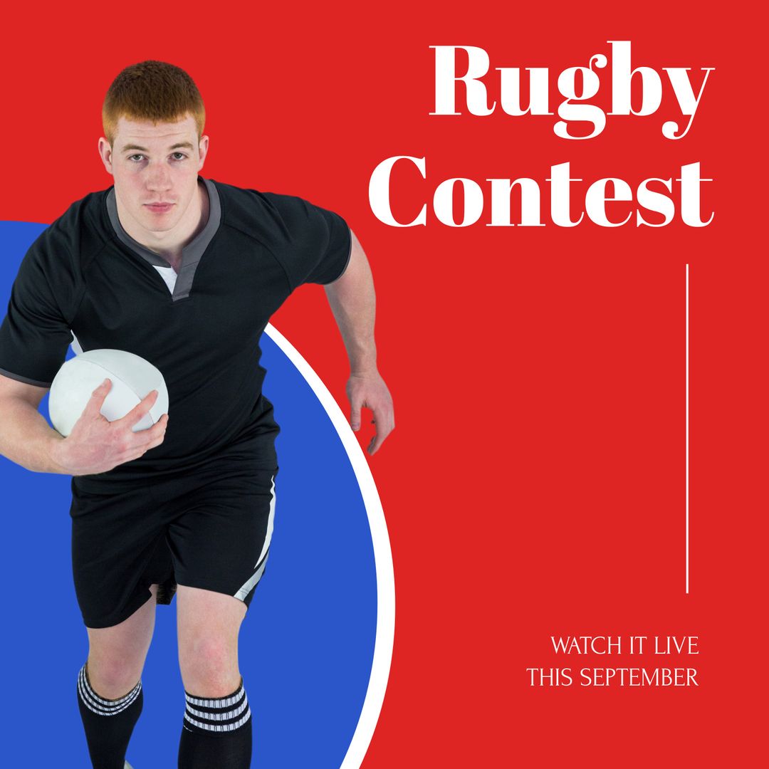 Action-Packed Rugby Contest Poster with Player Running Ball - Download Free Stock Templates Pikwizard.com