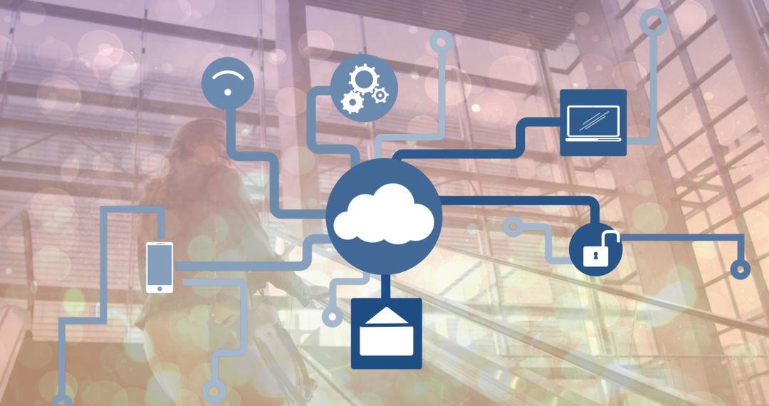 Digital Network and Technology Concept with Icons Overlay
