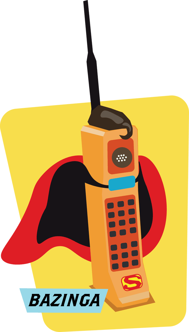 Retro Phone Illustration with Bazinga Text on Transparent Background