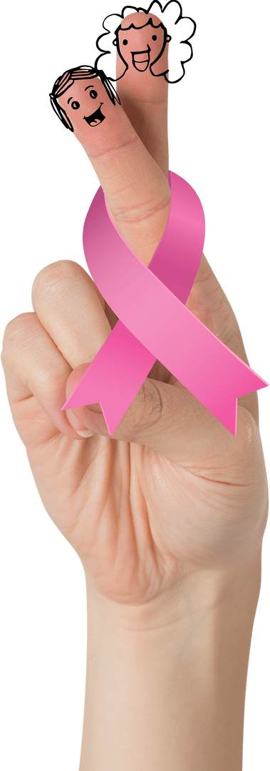 Transparent Enthusiastic Fingers with Breast Cancer Ribbon