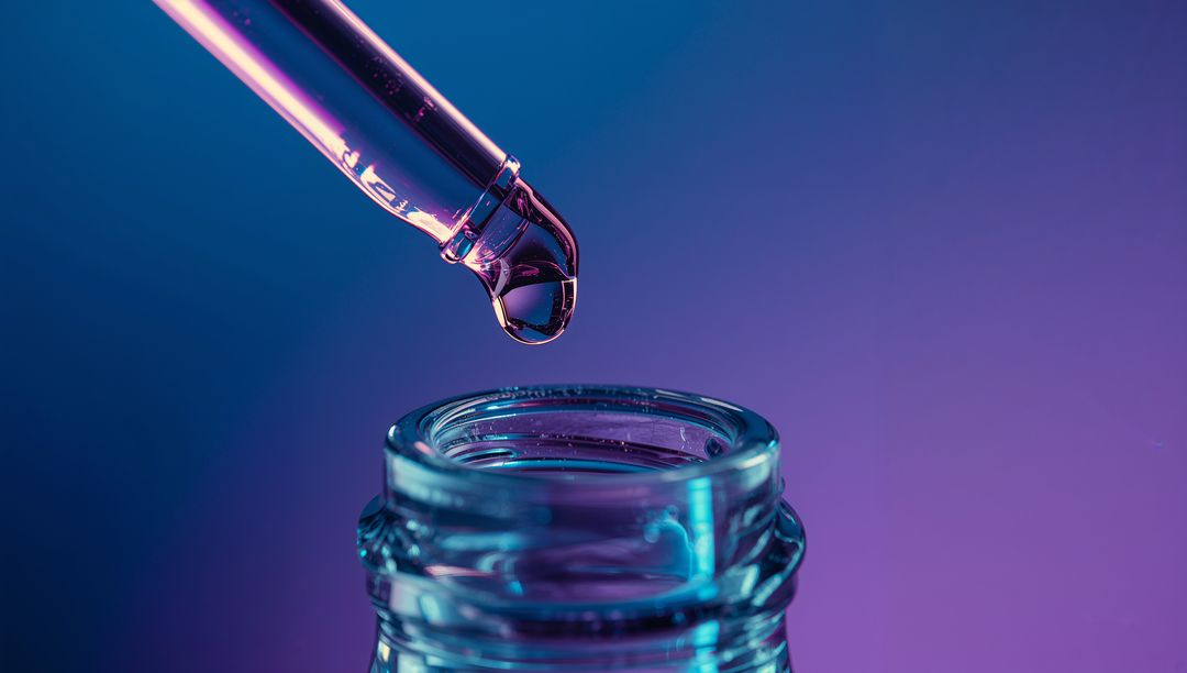 Precision Droplet from Dropper into Vial in Sci-Fi Lab Light