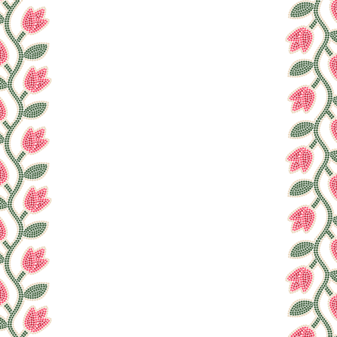 Transparent Floral Border with Red Tulips on Green Leaf Pattern