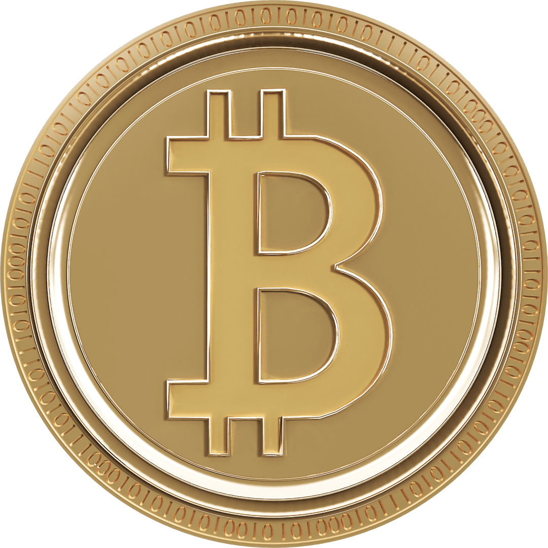 Gold Bitcoin Coin Illustration on Transparent Background