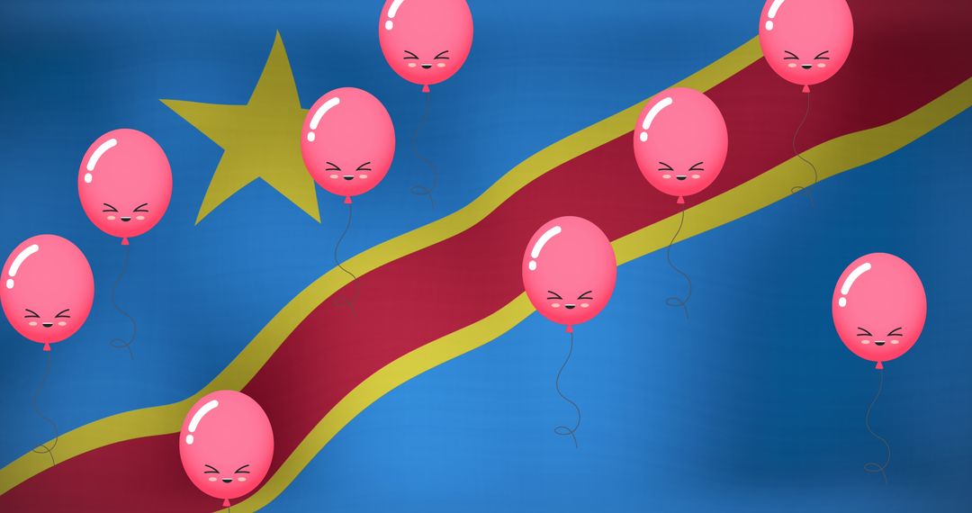 Congo Flag with Playful Pink Balloons Representing Patriotism - Free Images, Stock Photos and Pictures on Pikwizard.com