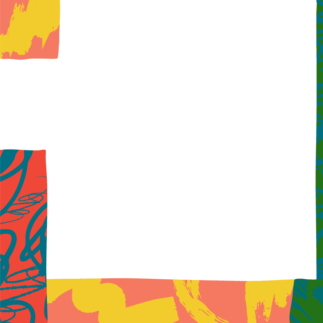 Vibrant Abstract Collage with Grey-Blue Center on Transparent Background