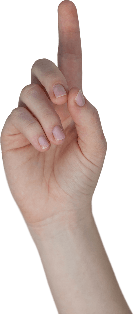 Caucasian Female Hand Pointing Up on Transparent Background