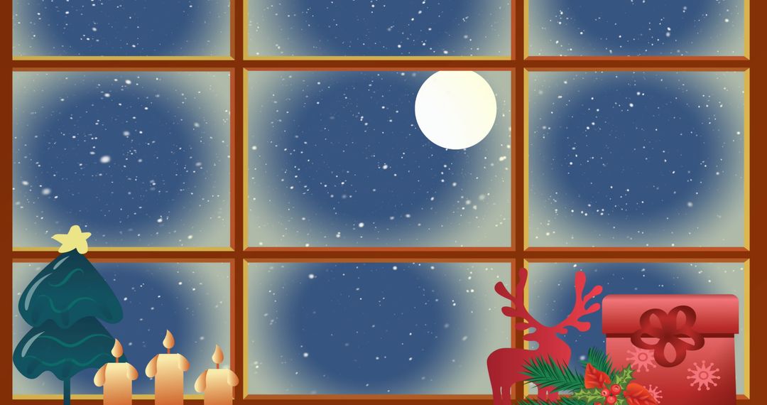 Cozy Christmas Eve with Snow and Candlelight by Window