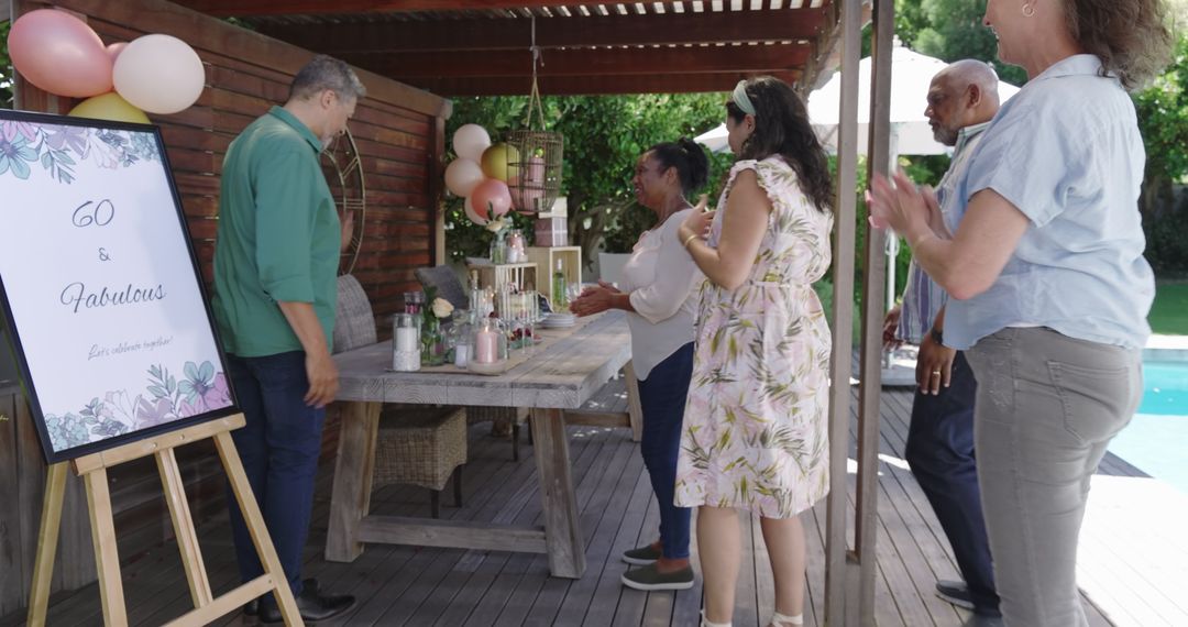 Joyful Garden Birthday Celebration Near Poolside with Friends