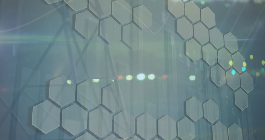 Digital Interface Hexagons Overlay on Cityscape