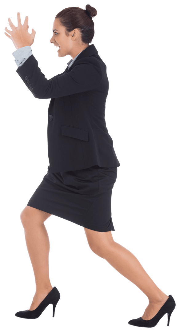 Energetic Businesswoman in Formal Attire on Transparent Background