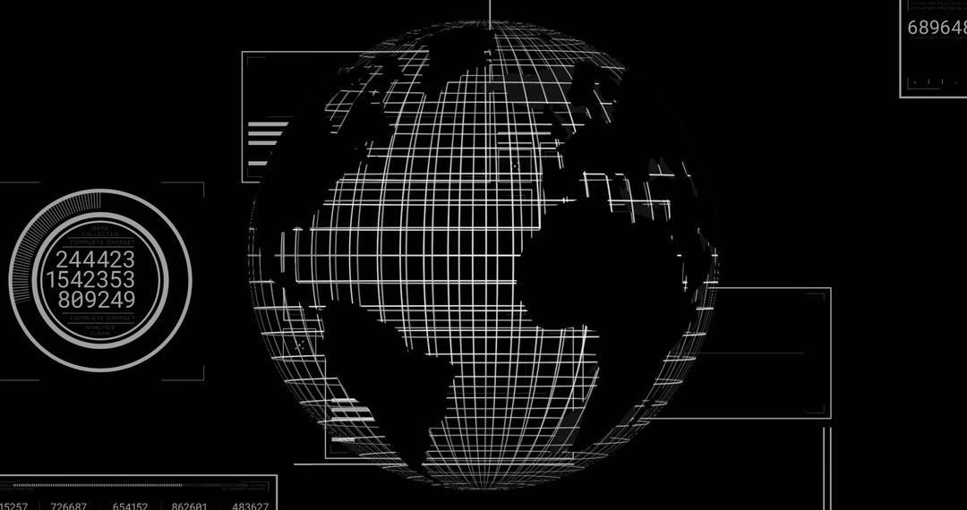 Futuristic Wireframe Globe with Digital UI Elements