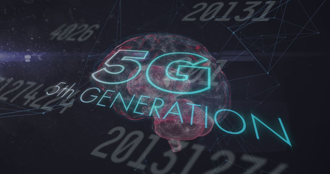 5G Technology Concept with Human Brain and Digital Numbers Background