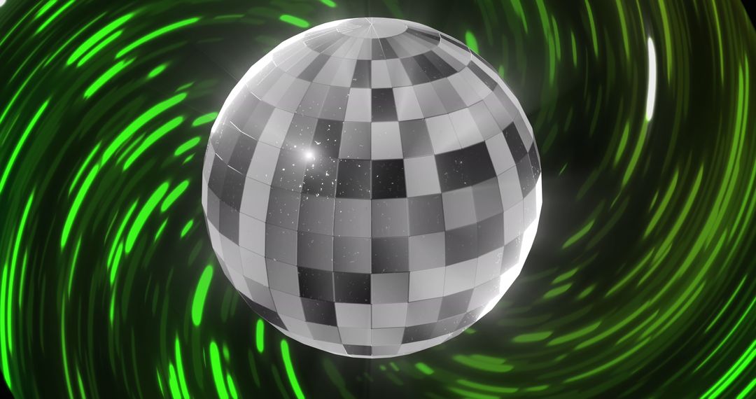 Disco Ball Against Vibrant Green Light Trails Background - Free Images, Stock Photos and Pictures on Pikwizard.com