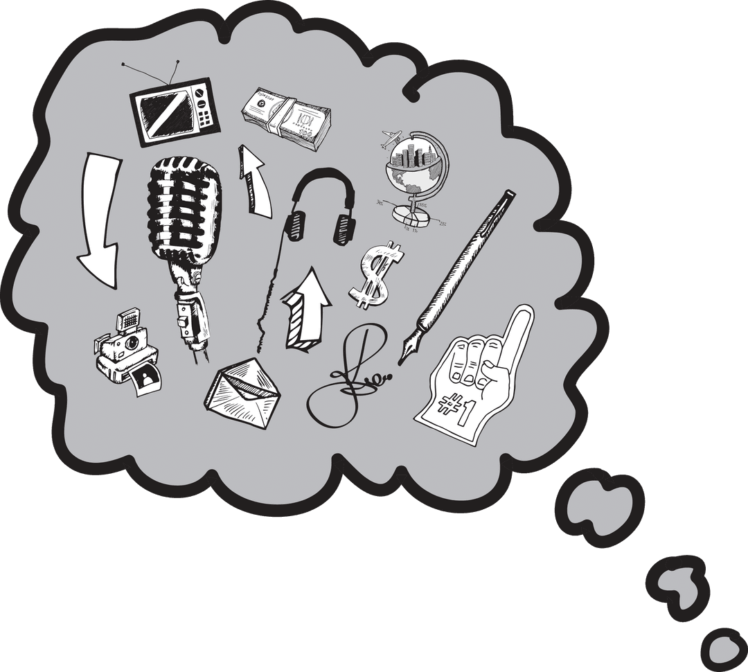 Symbolic Thought Bubble with Diverse Communication Icons on Transparent Background