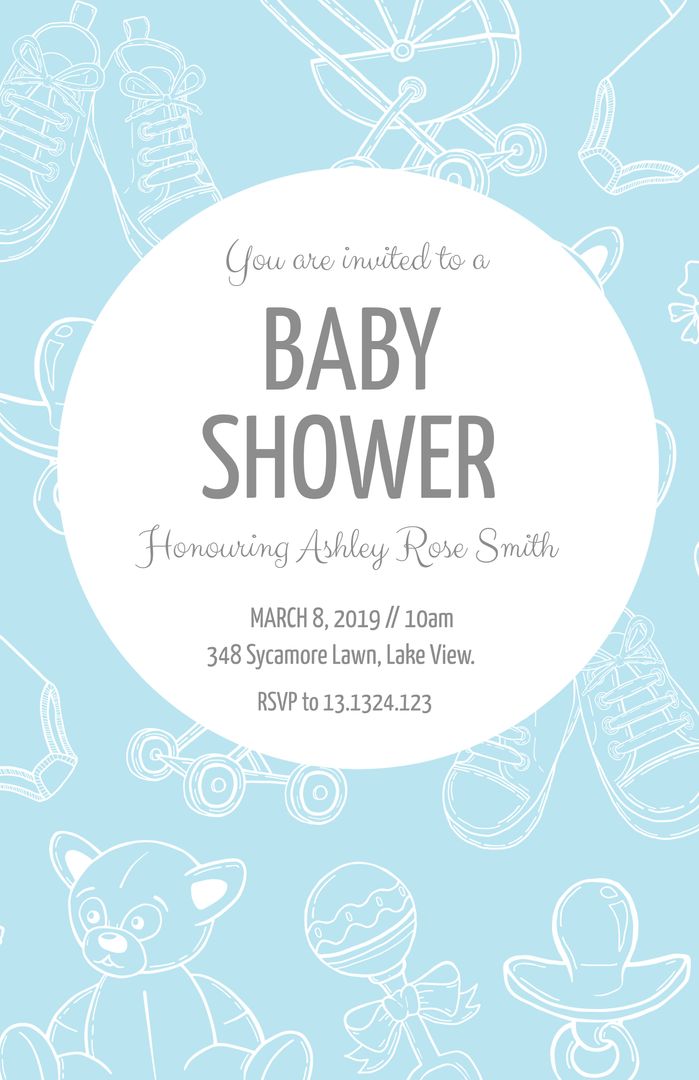 Whimsical Baby Shower Invitation with Doodles and Text