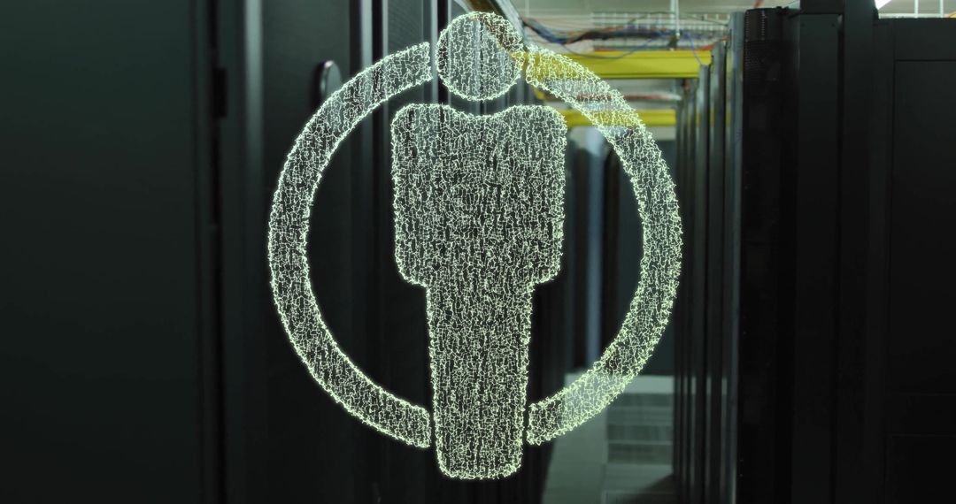 Digital People Icon in Server Room Representing Global Connectivity
