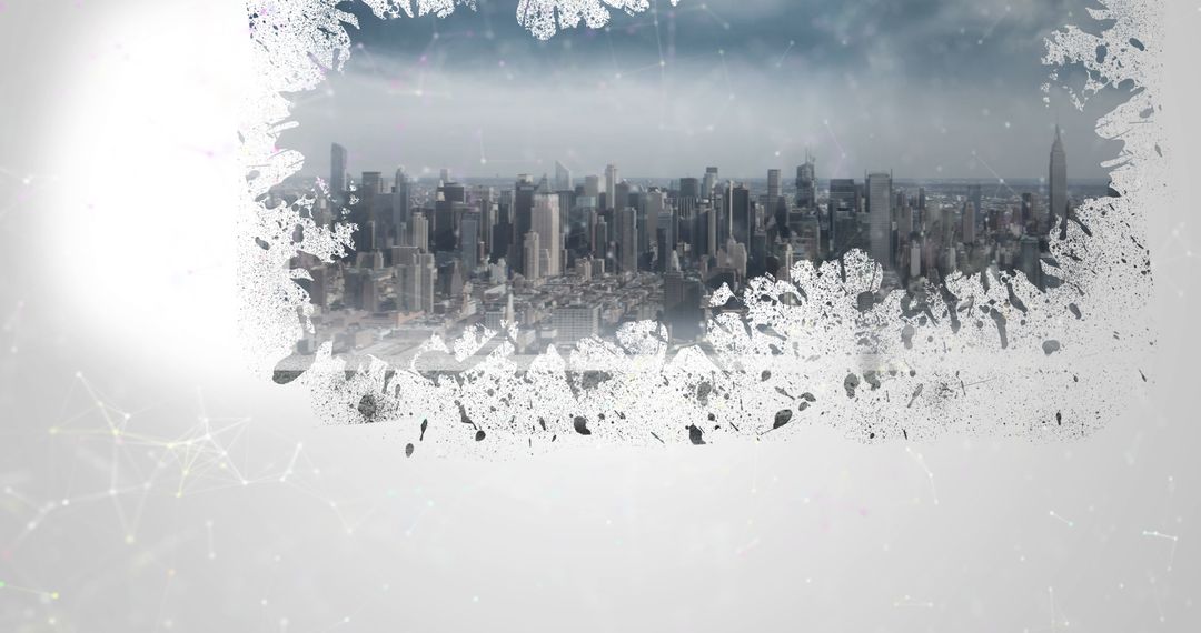 Digital Cityscape Overlay with Network and Data Lines