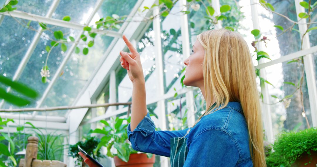 Young Woman Inspecting Plants in Greenhouse - Free Images, Stock Photos and Pictures on Pikwizard.com