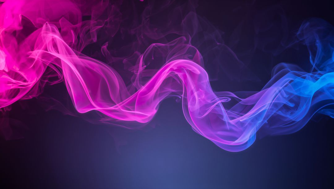 Flowing Magenta Cyan Smoke Ribbons on Dark Gradient with Neon Iridescent Glow