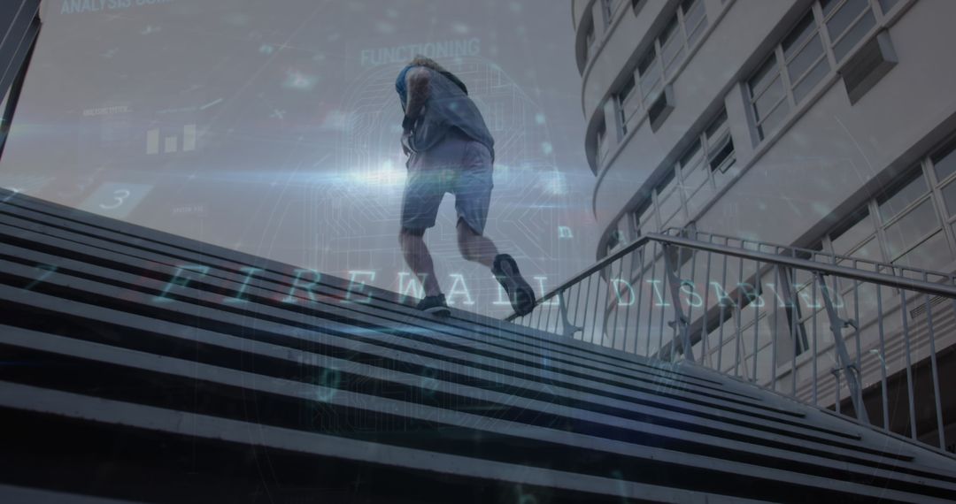 Digital Overlay of Running Athlete amidst Cyber Concepts