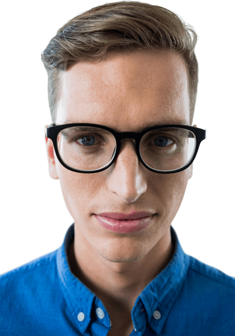 Transparent Portrait of Serious Man in Glasses Looking Ahead