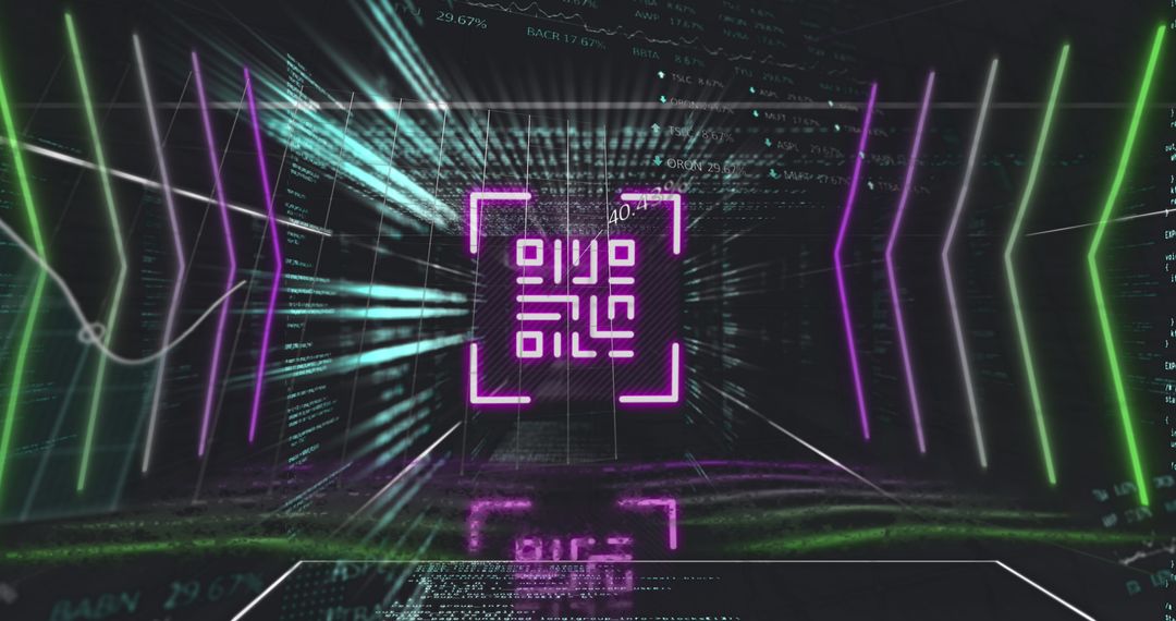 Neon QR Code with Digital Data and Futuristic Lights