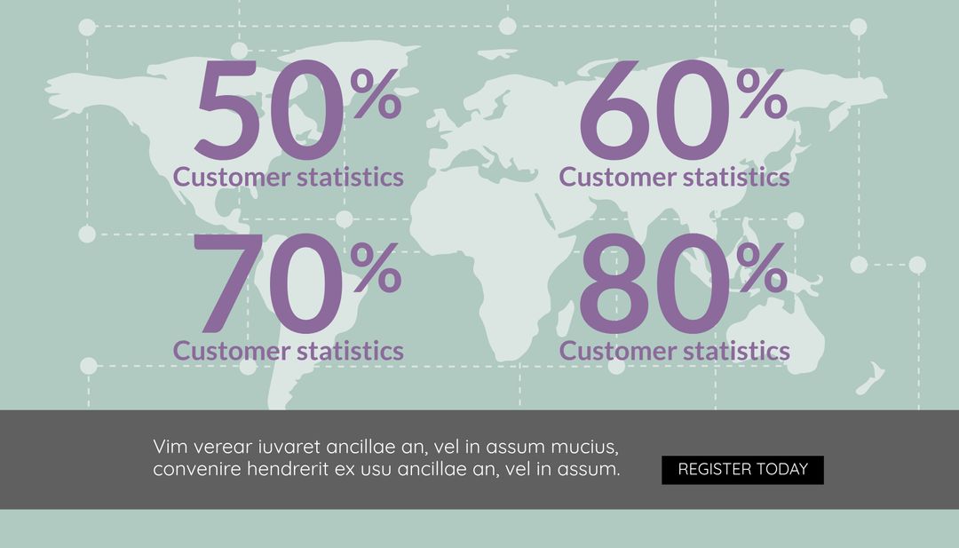Global Customer Statistics on World Map Background for Presentations