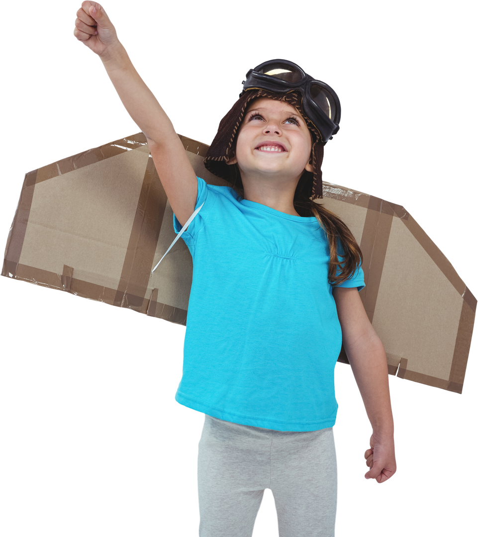 Transparent Background of Happy Girl Pretending to be Pilot with Cardboard Wings - Download Free Stock Images Pikwizard.com