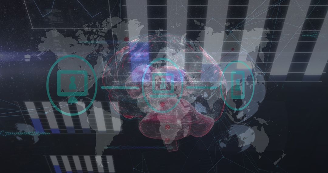 Digital Brain and Global Connections Over World Map