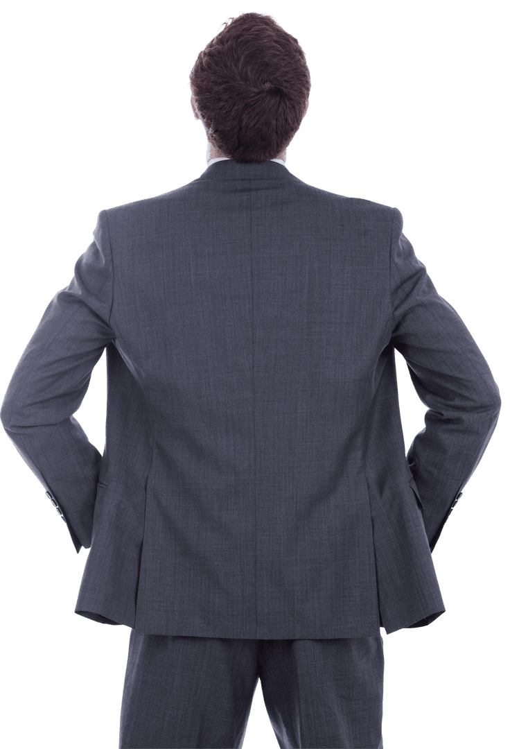 Confident Businessman Standing in Gray Suit on Transparent Background