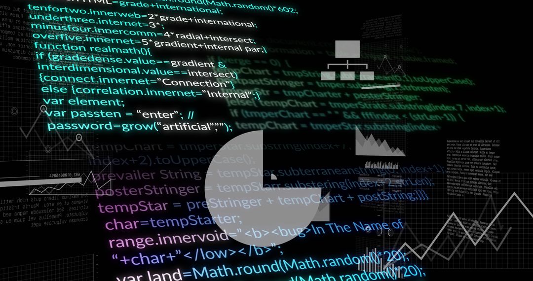 Abstract Digital Code and Data Lines on Dark Background