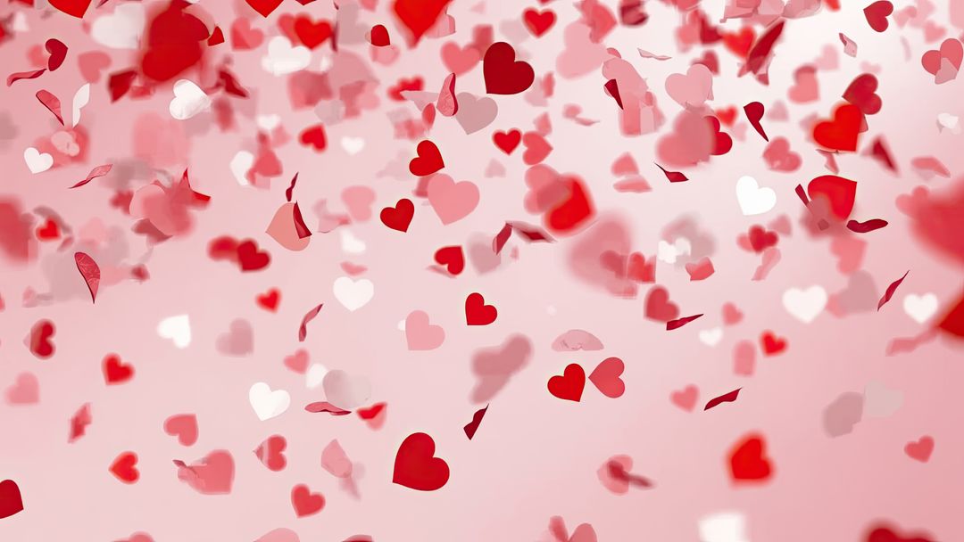 Drifting Heart-shaped Confetti on Soft Pink Background