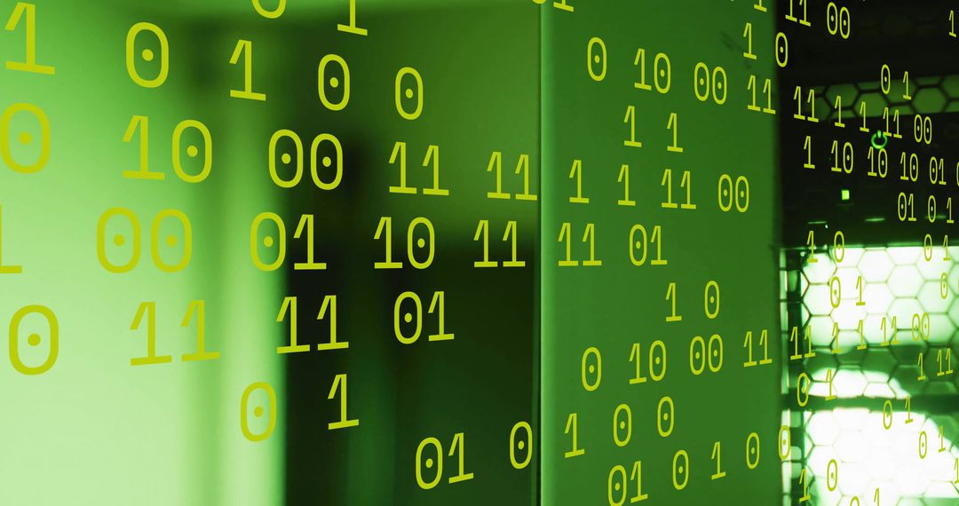 Binary Code Overlay on Green Data Servers