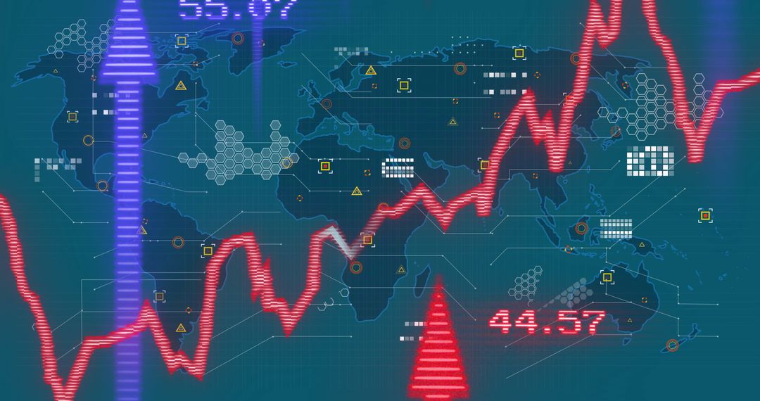 Global Stock Market Analysis with Digital Interface Over World Map