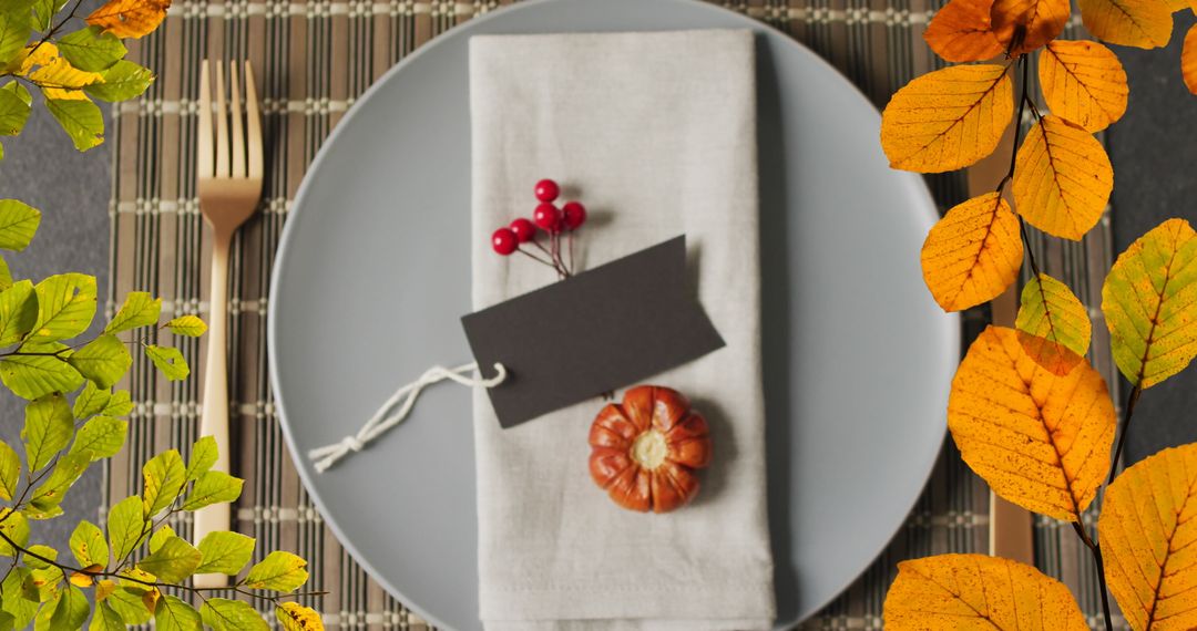 Elegant Autumn Table Setting with Leaves