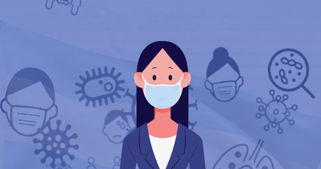 Masked Woman Fronting COVID-19 Concepts on Violet Background