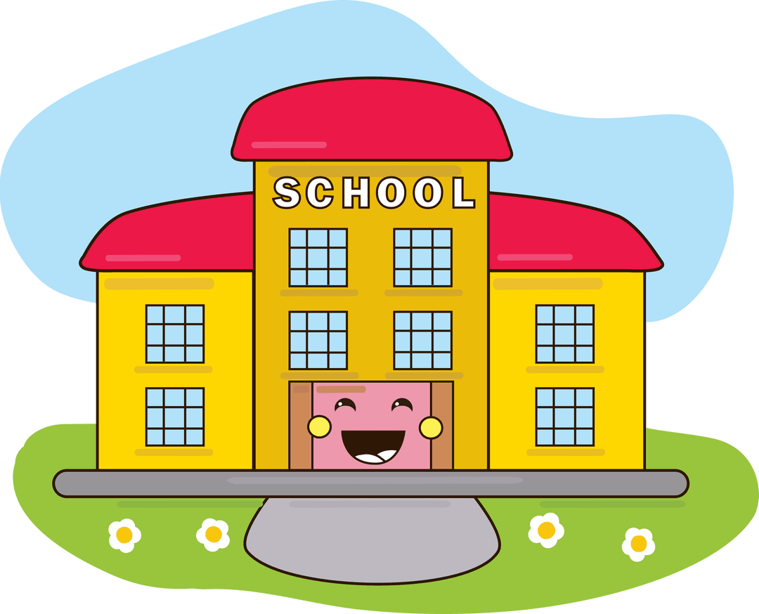 Transparent Cute School Building Smiling Cartoon Illustration