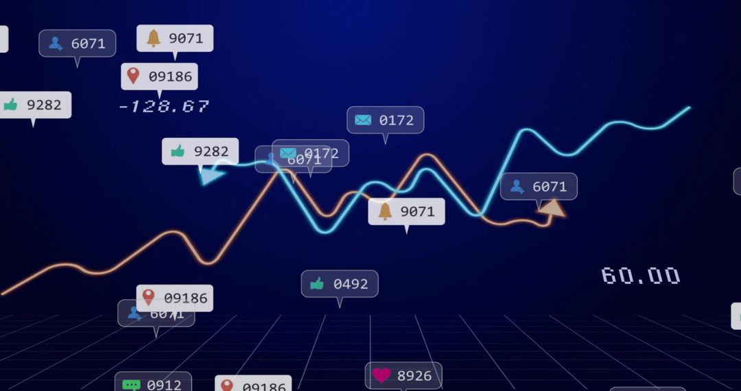 Futuristic Data Analytics with Neon Graph and Social Icons