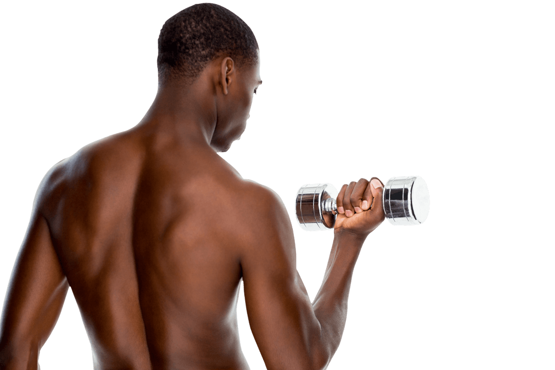 Transparent Fit Young Man Lifting Dumbbell Preview From Behind