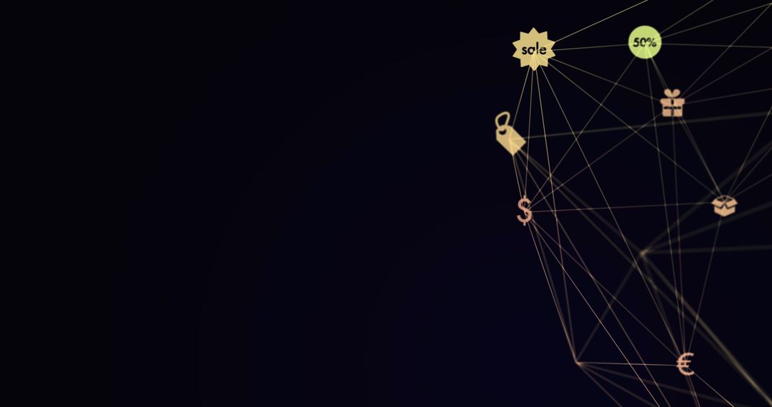 Digital Network Connections on Black Background Concept